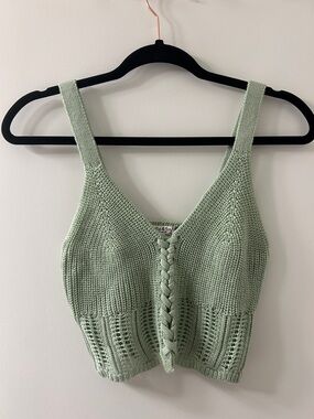 Knitted Sage Green Cropped Tank Top